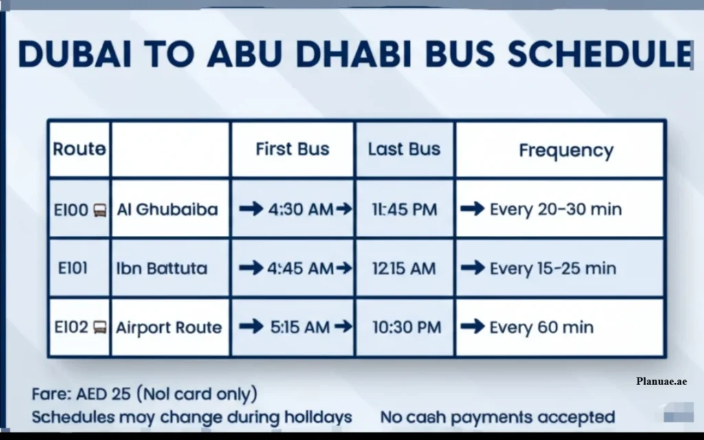 dubai to abu dhabi bus schudule